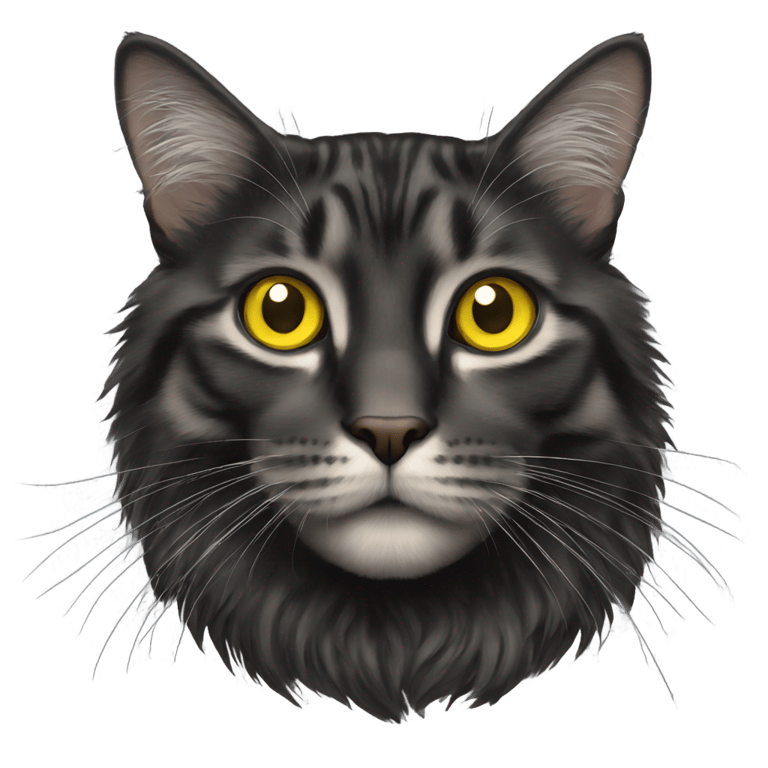 絵文字：Black longhair tabby with yellow eyes