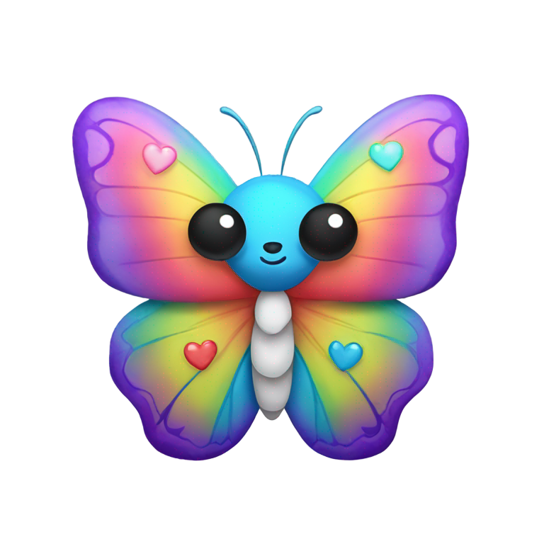 絵文字：プラッシュキーのかわいい蝶が、色とりどりのハートを持っています。