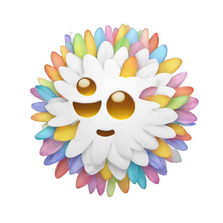genmoji: A white emoji with rainbow petals