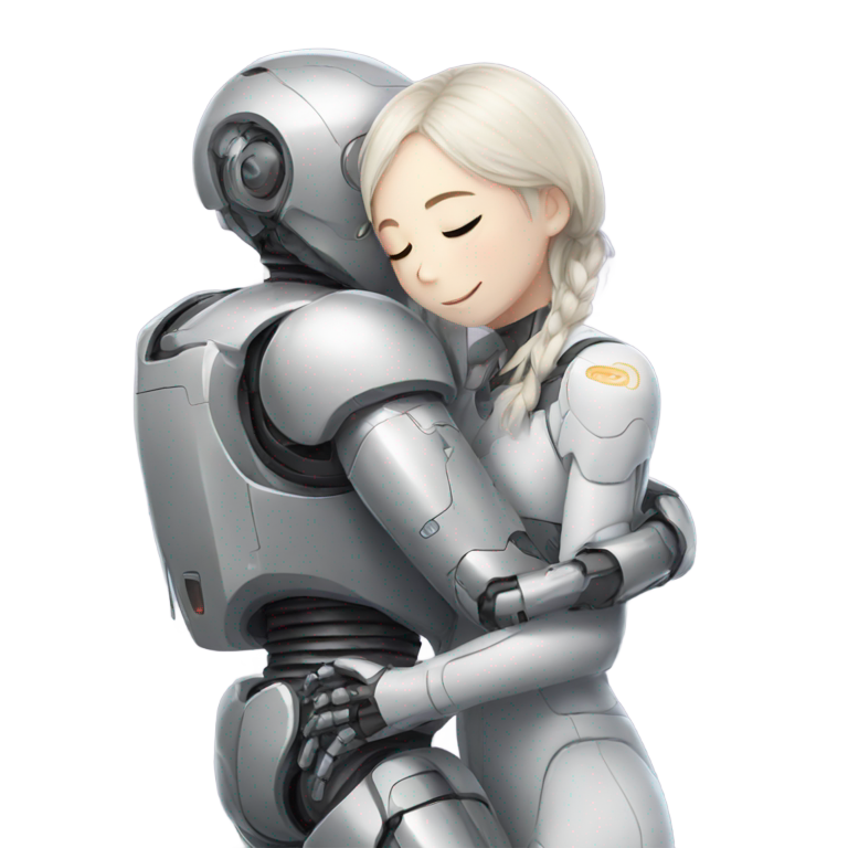 絵文字：アニメの少女がロボットを抱きしめる