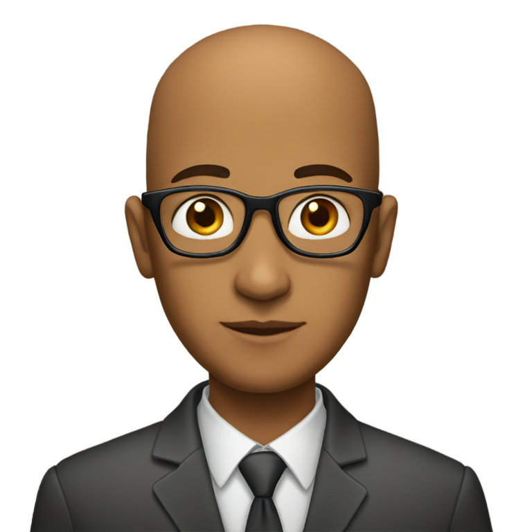 genmoji：深棕色皮肤的印度男子，秃头，穿西装，戴眼镜