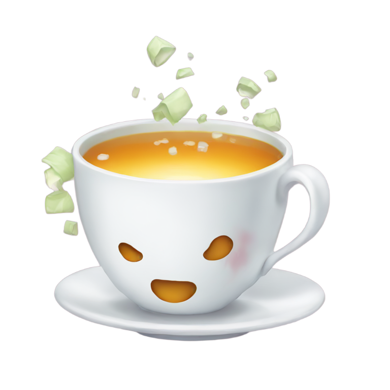 genmoji : Une tasse de thé renversant du thé pixélisé