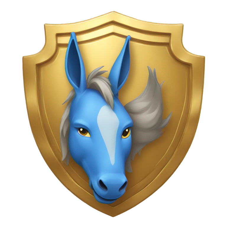 genmoji: a blue donkey wins a golden shield