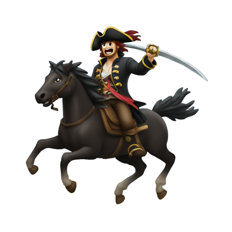 genmoji: a pirate riding a colt into a storm