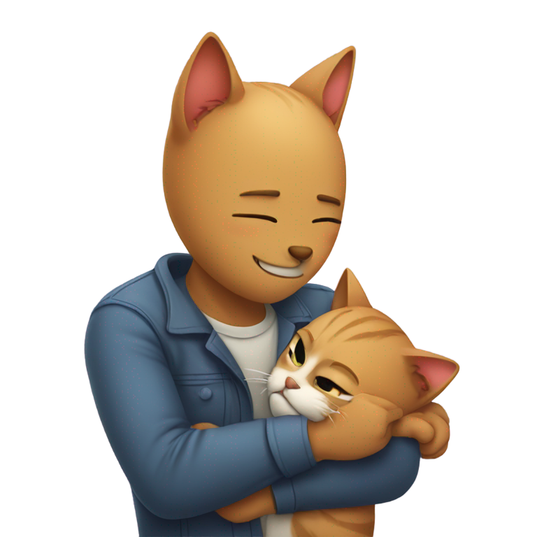 絵文字：猫が大人の男性の頬に擦り寄る