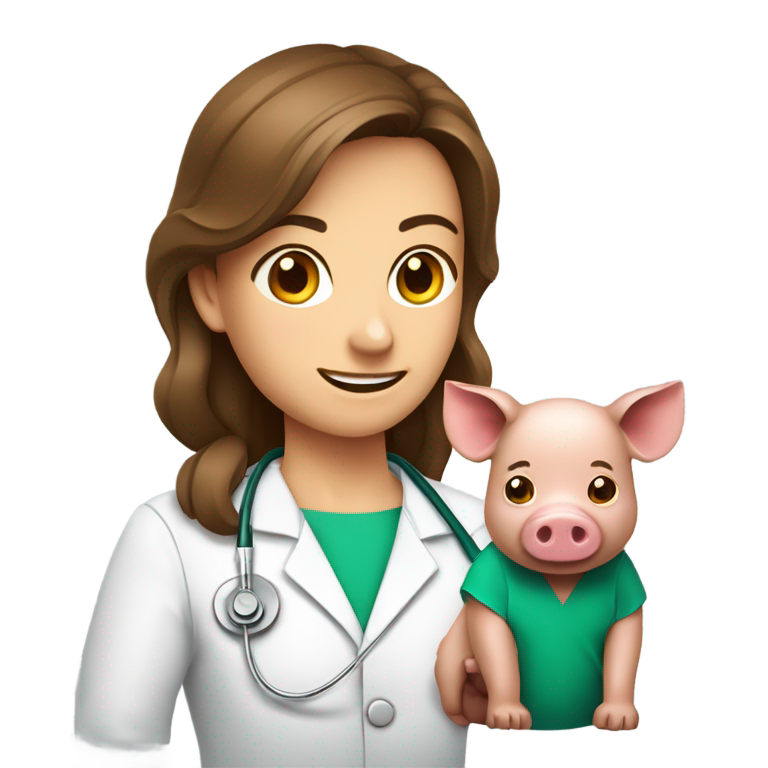 genmoji：棕色头发绿眼睛的医生，手持刀和猪