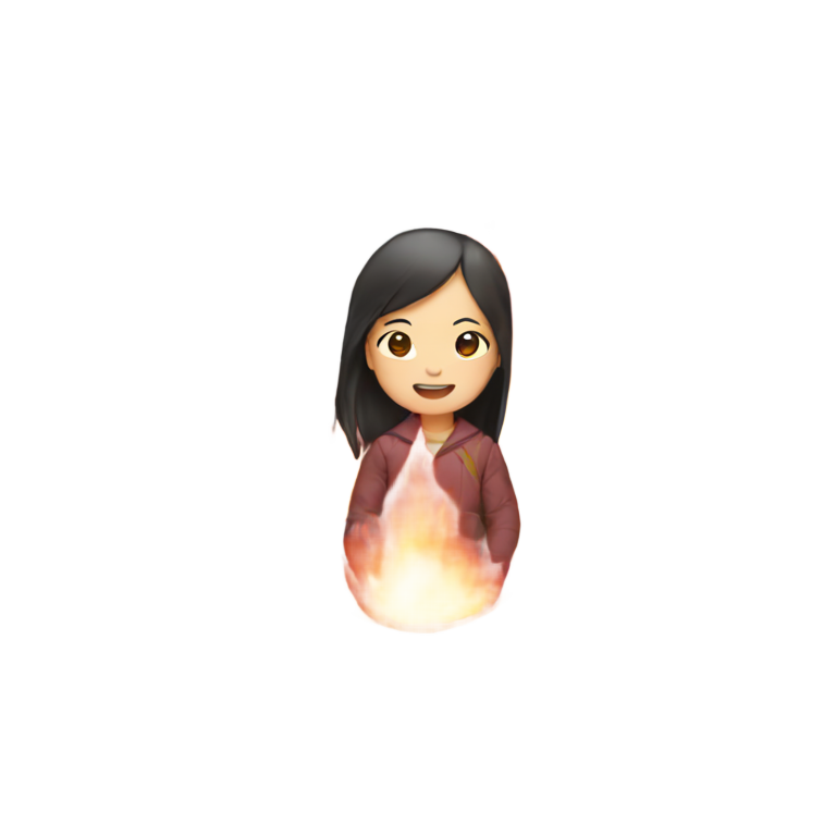 genmoji: Asian girl burning on fire