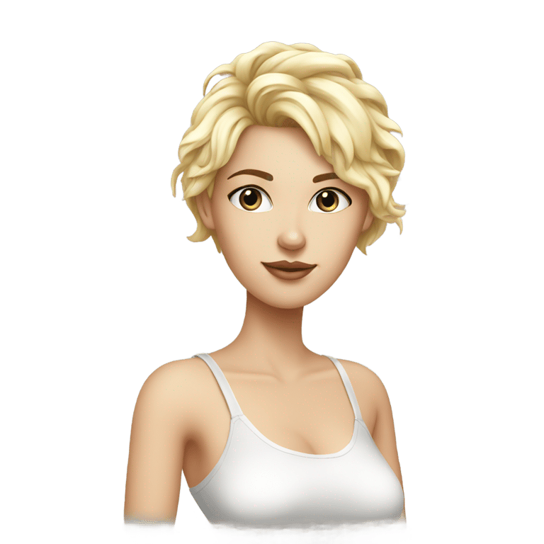 genmoji：white hot girl with a bue top sensual