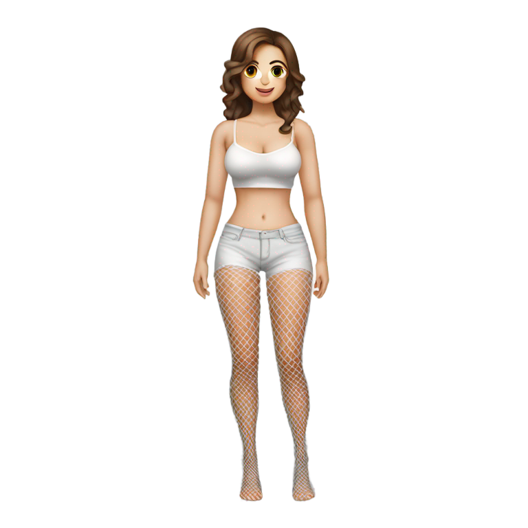 genmoji：棕发白肤大胸女子全身网袜透明上衣大乳头