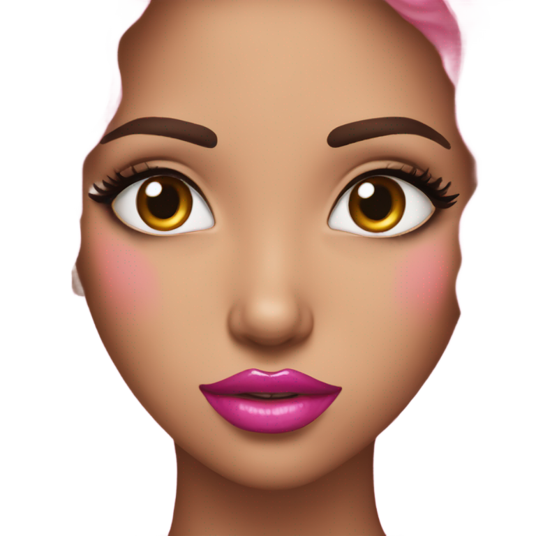genmoji：they have big pink glossy lips they have pink long nails and long eyelashes