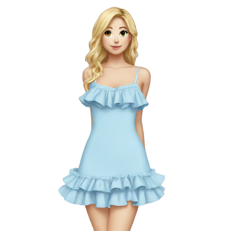 genmoji: light blue mini dress with spaghetti straps and a ruffle hem
