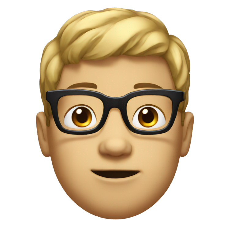 genmoji : Un garçon laid avec des lunettes rectangulaires noires et un double menton