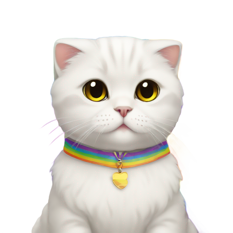 genmoji : Chat écossais plié blanc gay tenant un drapeau de la fierté