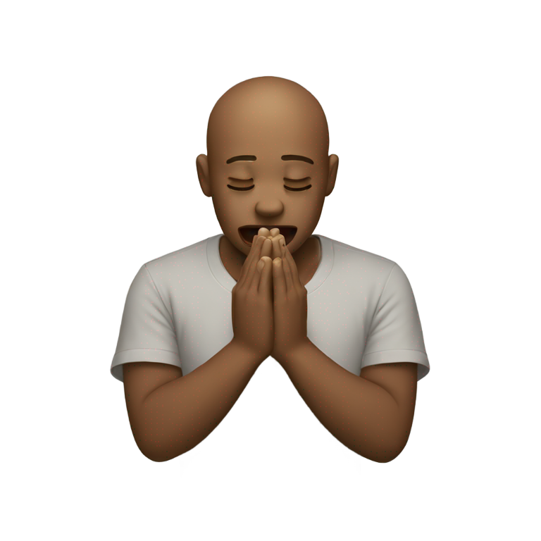 genmoji : Émoji pleurant avec mains jointes en prière