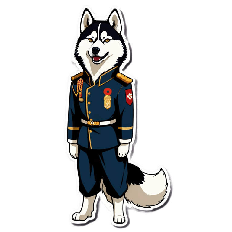 genmoji：拟人雄性哈士奇，穿着1920年代日本制服