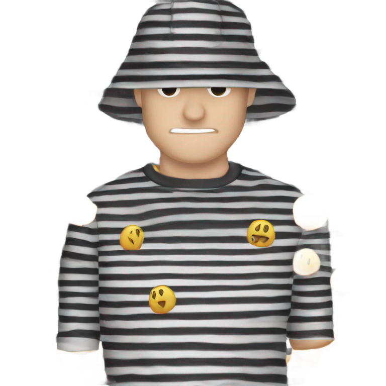 genmoji : Voleur, casquette, t-shirt rayé noir et blanc, vêtements de prison
