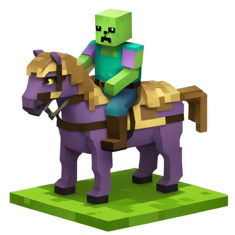 genmoji: a fat minecraft zombie siting on a dead horse