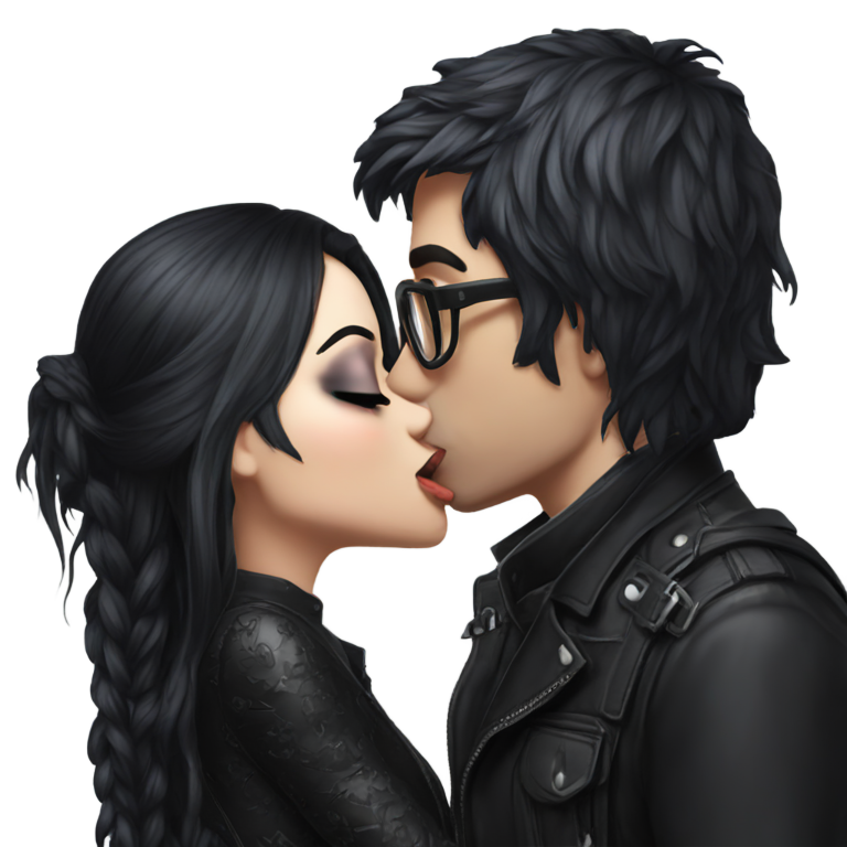 genmoji: goth girl kissing nerd
