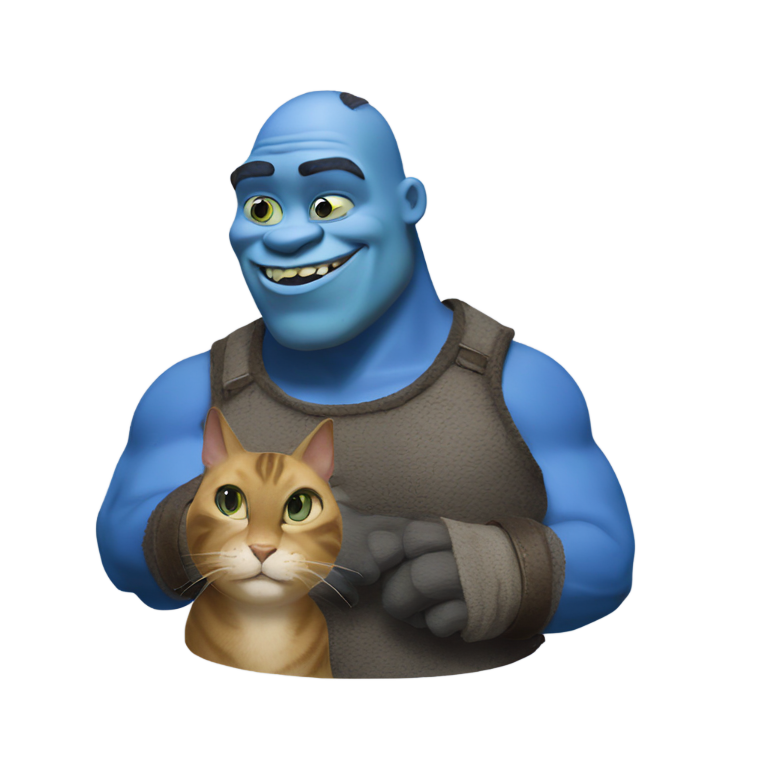 genmoji：蓝色史莱克和猫