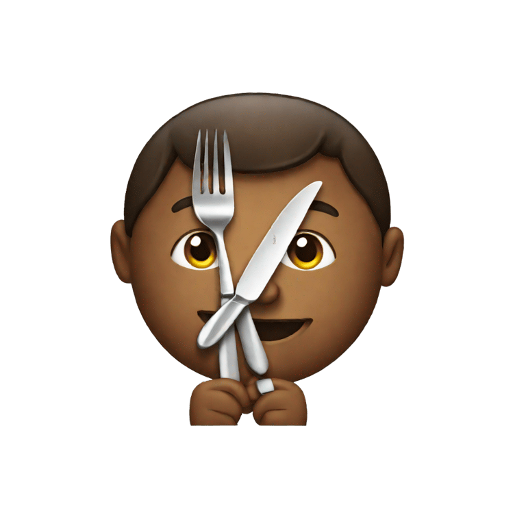 絵文字：the bean from chicago holding a knife and fork