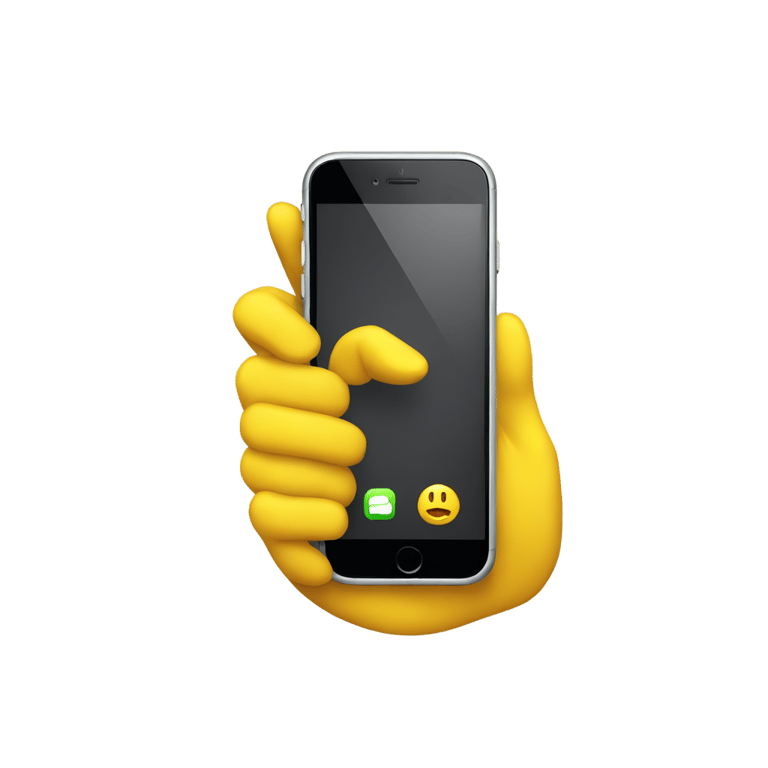 genmoji: One yellow hand having an IPhone into