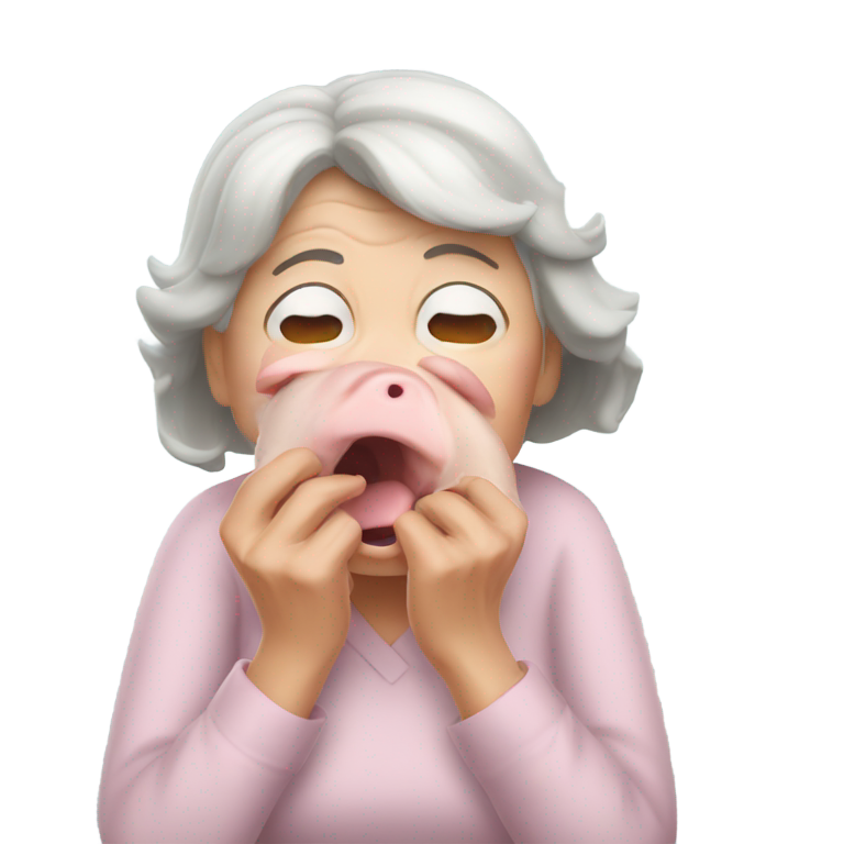 genmoji：老奶奶吓得打喷嚏像猪鼻子