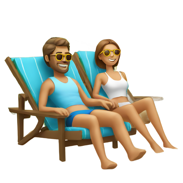 genmoji：沙滩上躺椅上的男人和女人
