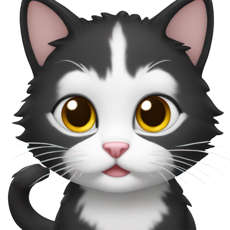 genmoji: black and white little cute cat