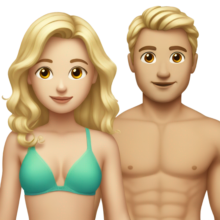 genmoji：金发女孩与棕发男孩穿着泳装