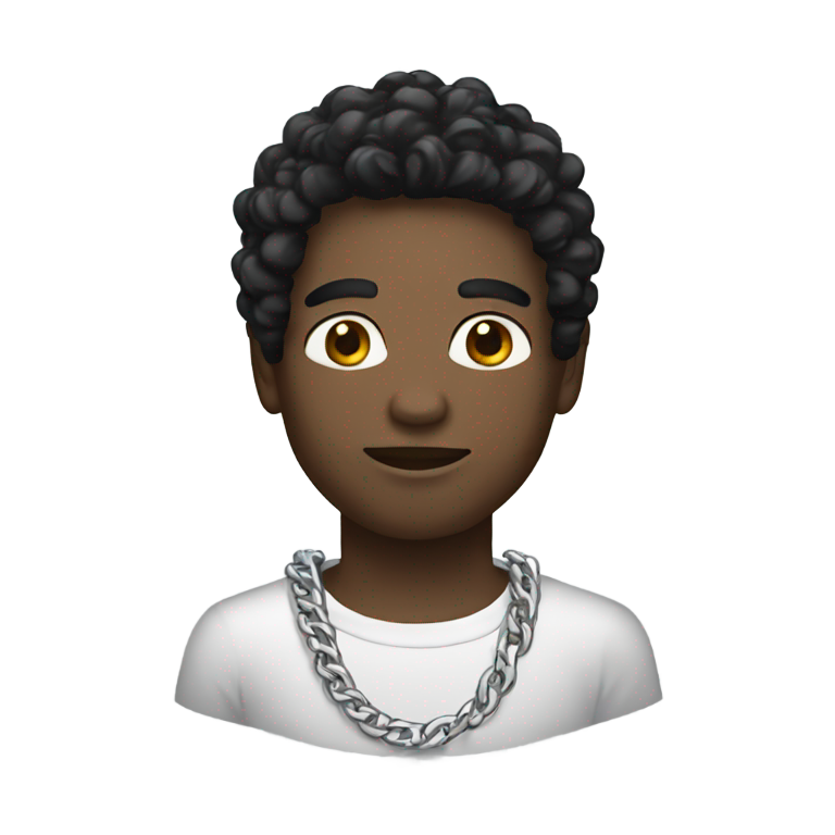 genmoji：Black hair guy with a silver chain