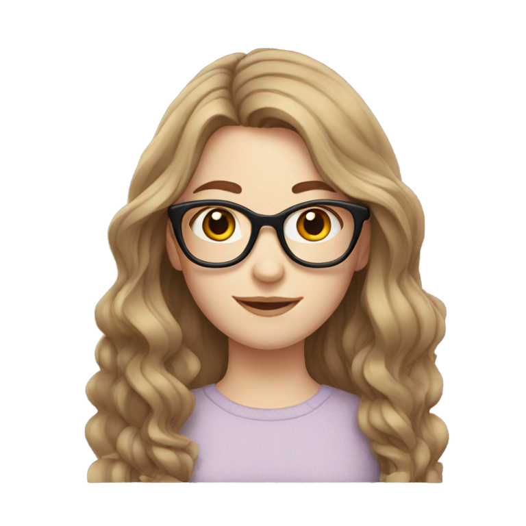 genmoji : Fille aux cheveux bruns ondulés, portant des lunettes, peau claire