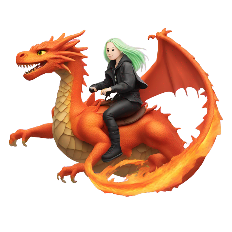 genmoji : Billie Eilish Riding a Dragon