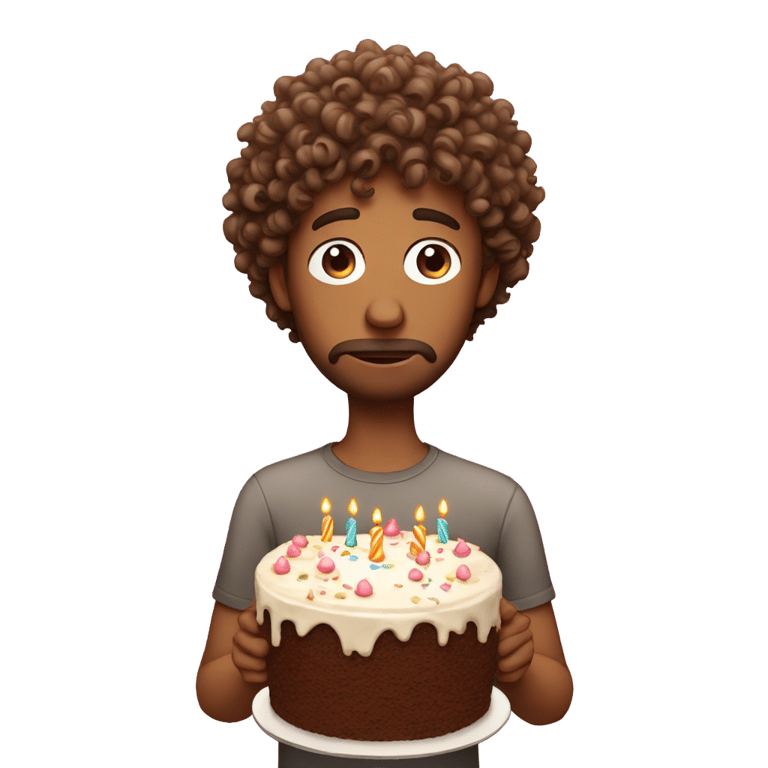 genmoji：卷发男子带着生日蛋糕伤心