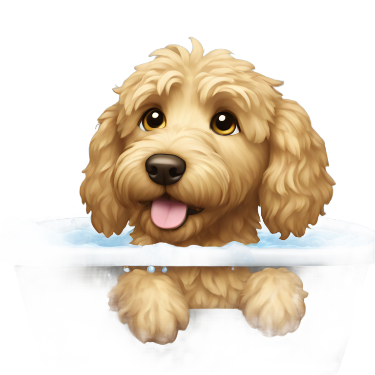 genmoji: Goldendoodle dog taking a bath