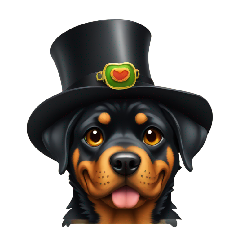 genmoji：罗威纳犬/龙，戴着墨镜和高顶礼帽