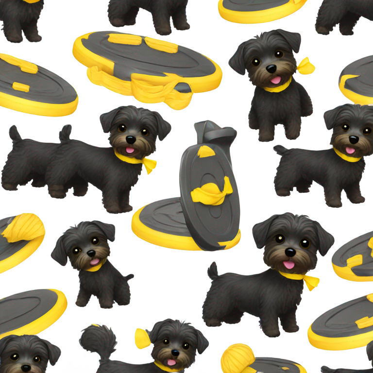genmoji：顽皮的黑毛约克普持黄色飞盘
