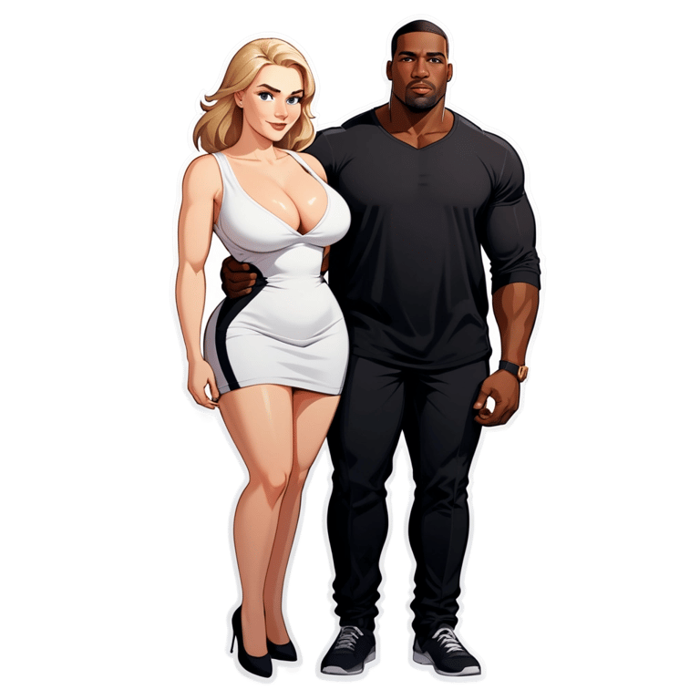 genmoji: Thick white woman with blonde hair and  big boobs with handsome black man