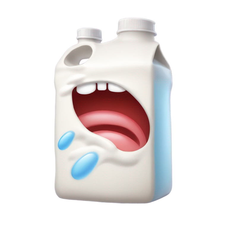 絵文字：赤い顔に冷や汗、舌を出して、後ろに牛乳をこぼす