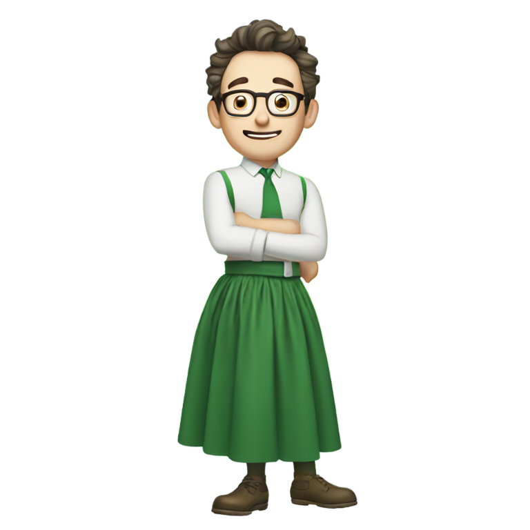 genmoji : Tom Kenny portant une jupe verte