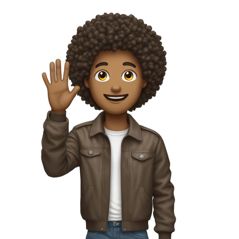 genmoji : afro curly man Raising Hand, street wear style