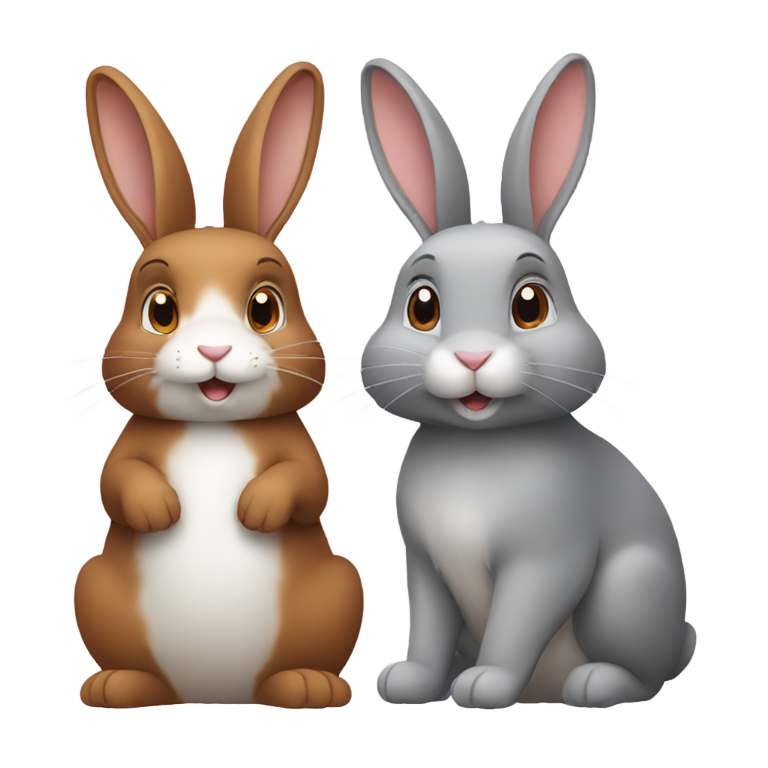 genmoji：可爱的棕色兔子和灰色兔子一起坐着