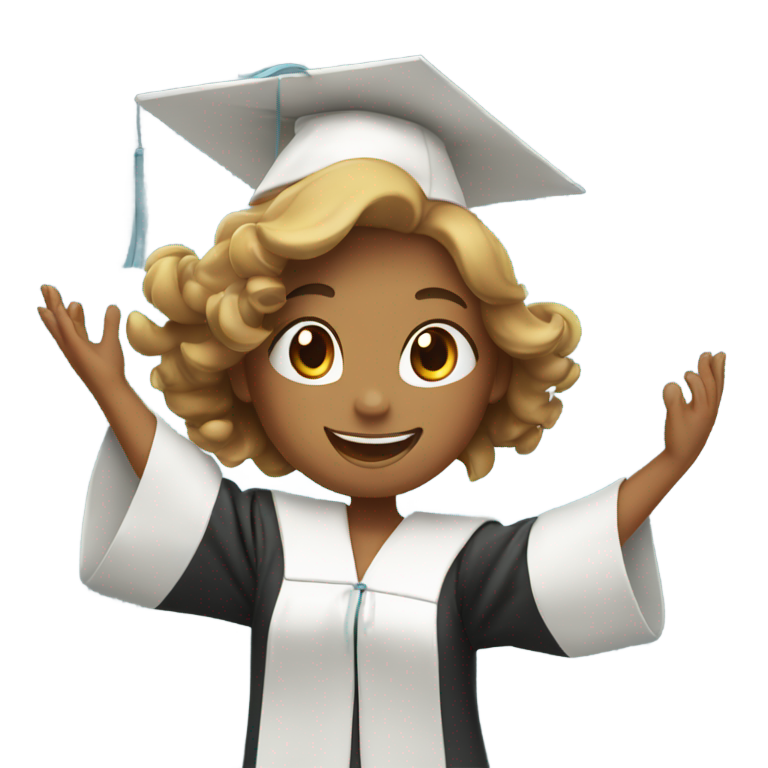 genmoji：快乐的女学生穿着毕业服，举起双臂