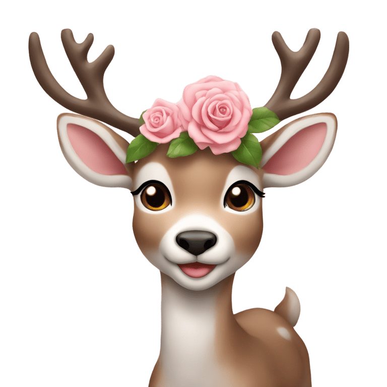 genmoji : Female reindeer cub with a light pink rose on her ear
