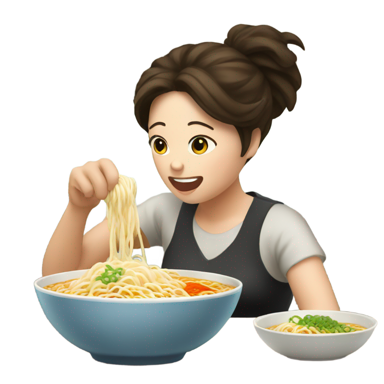 genmoji : Femmes volant un bol de ramen
