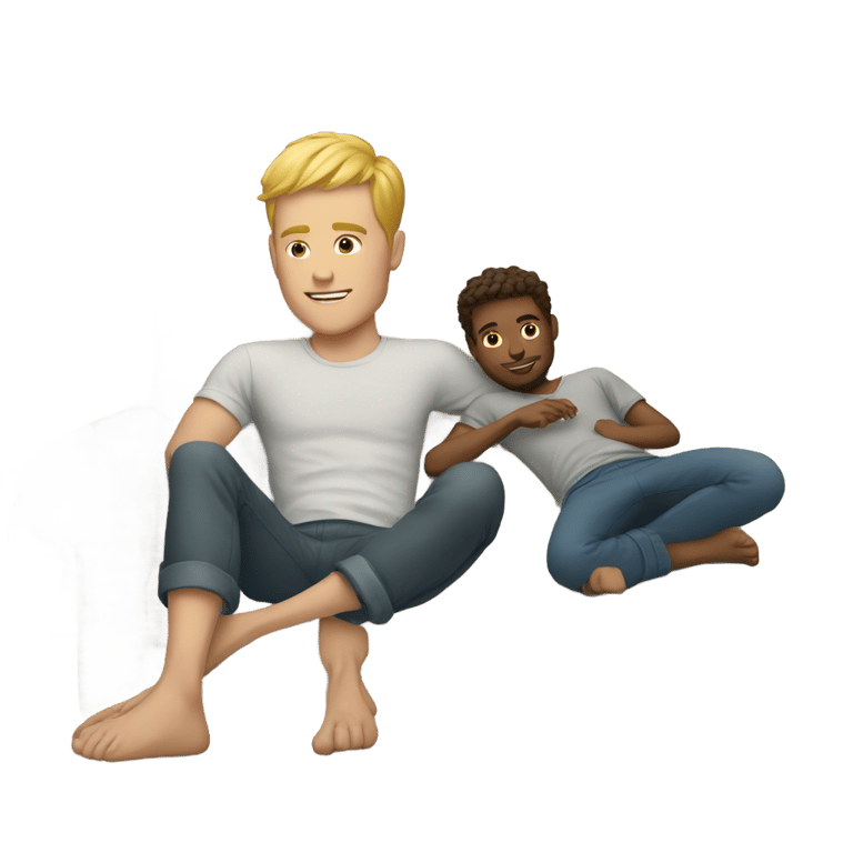 絵文字：white man and boy laying down on couch