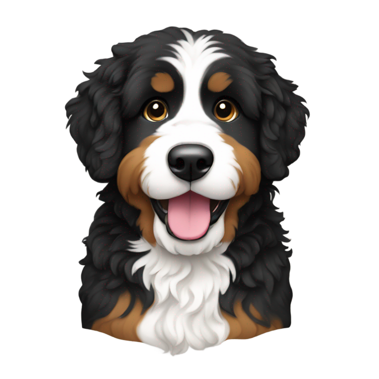 genmoji : Créez un bernedoodle assis avec du poil noir.