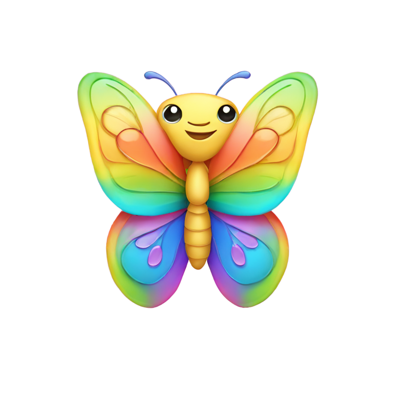 genmoji：可爱的卡通蝴蝶，抱着彩虹心形