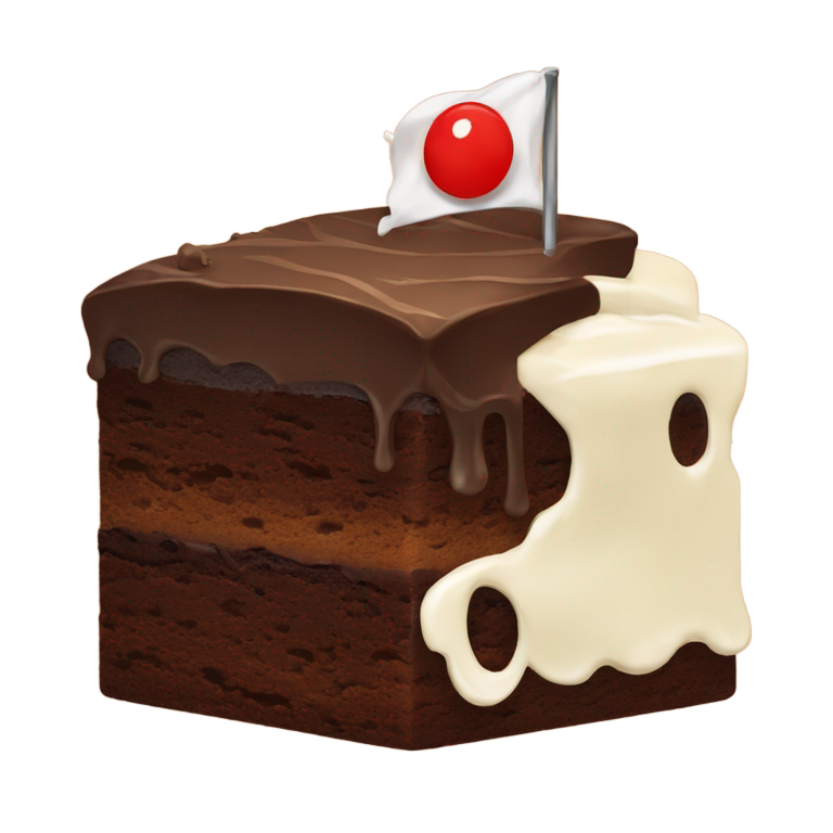 genmoji: a plain brownie cake (the desert) and pirate flag on it, this logo is for a startup building a version control system