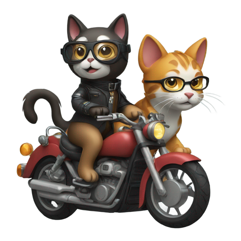 genmoji: Dog riding a motorcycle with glasses and a cat riding a dragon