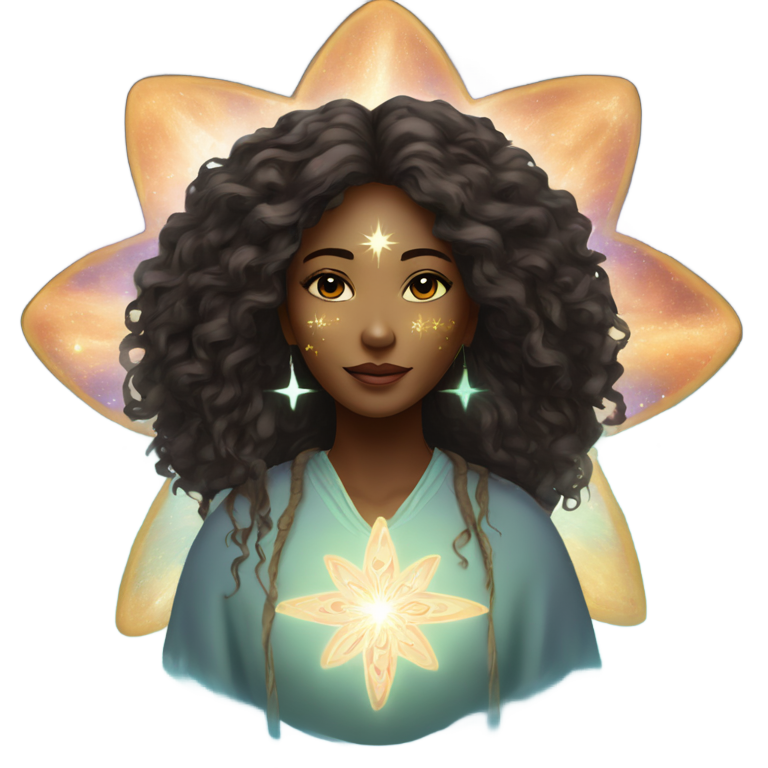 genmoji：宇宙中的民族神秘治疗师女性，带有生命之星图案